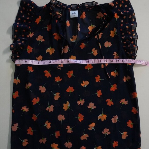 Cabi floral navy ruffle blouse sleeveless - Picture 5 of 8